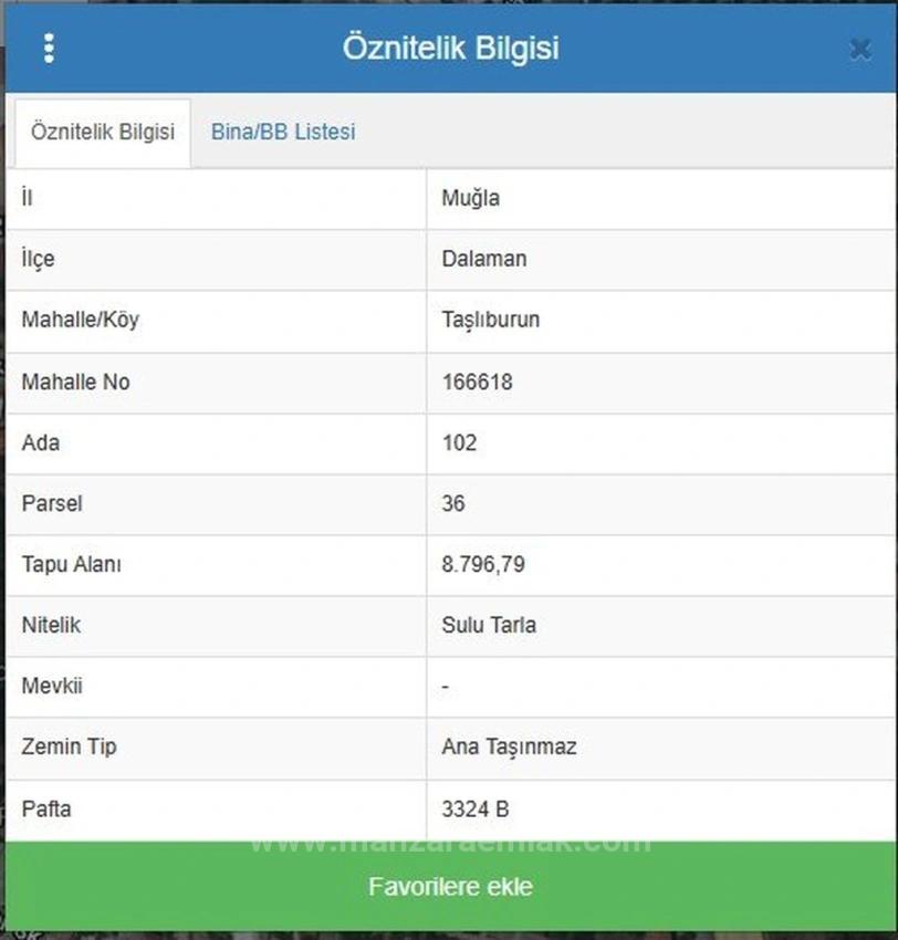 Dalaman Taşlıburun Ticari Arsa 102 Ada 36 Parsel