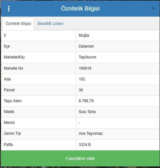 Dalaman Taşlıburun Ticari Arsa 102 Ada 36 Parsel