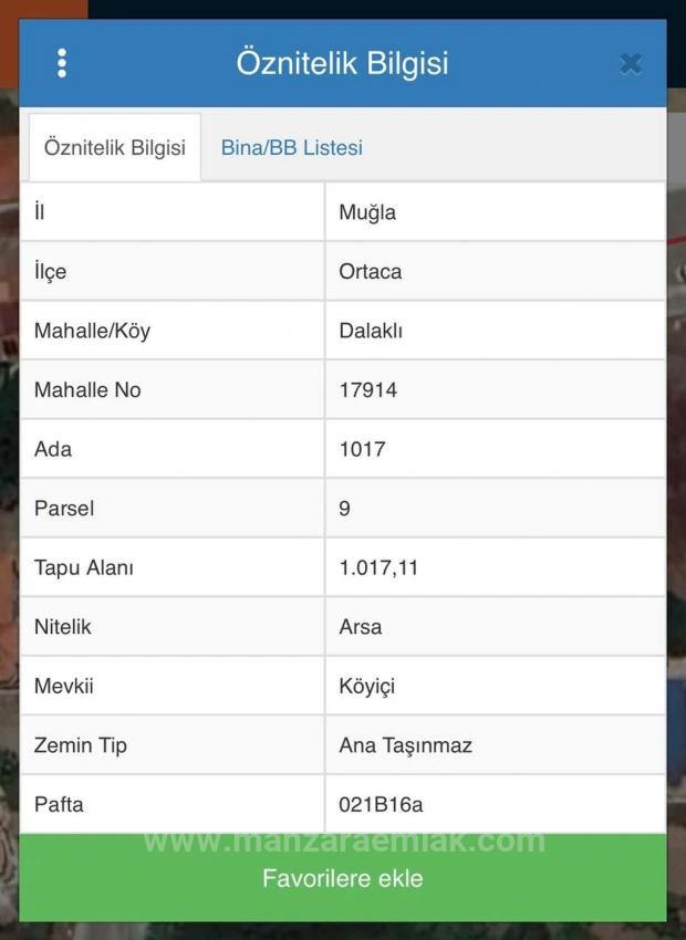 Ortaca Dalaklı'da 1017 M2 Satılık Arsa